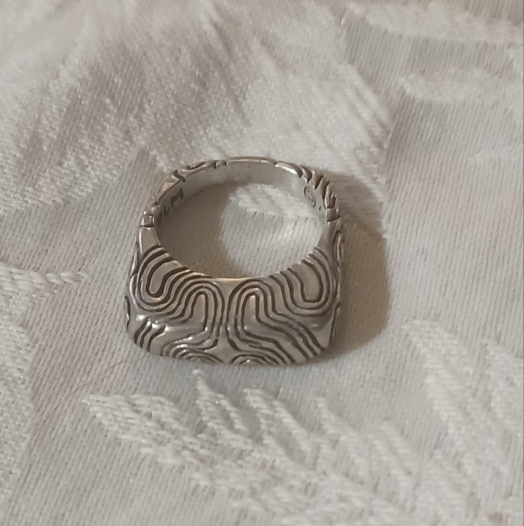 Dian Malouf Sterling Silver Etched Ring, Size 7.5